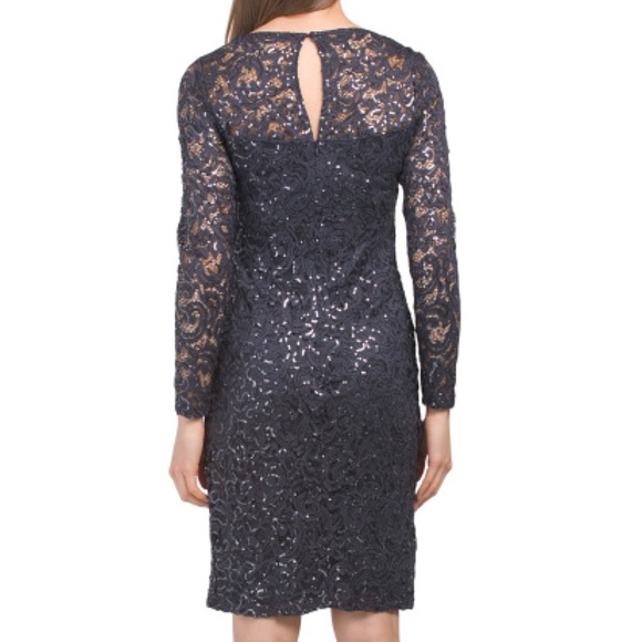 Illusion Neck Sequin Lace Dress - Picture 3 of 7